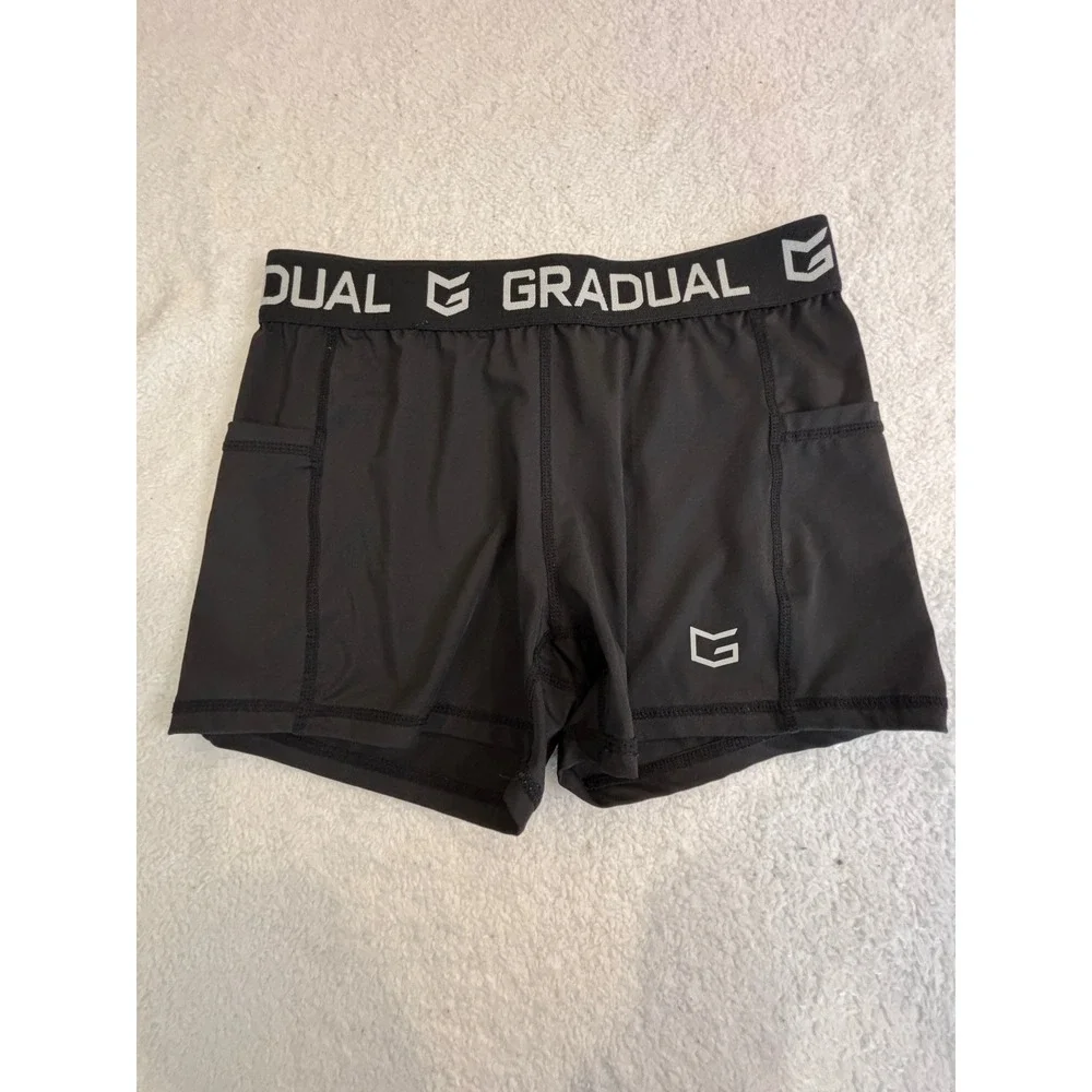Gradual Mens Compression Shorts Black Athletic Gym Workout Pockets Size Medium‎